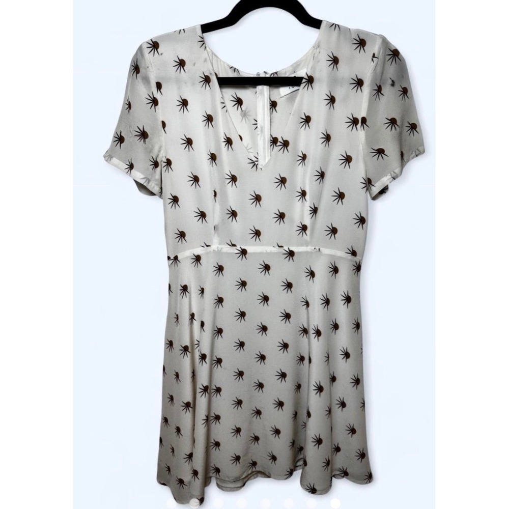 SIR. The Label Sun Print Mini Dress Cream White V-Neck Short Sleeve S